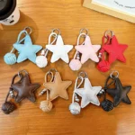 Pebbled Leather Star Bag Charm Keychain Minimalist Star Pendant With Braided Lanyard