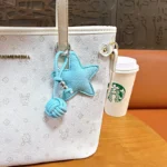 Pebbled Leather Star Bag Charm Keychain Minimalist Star Pendant With Braided Lanyard