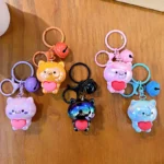Cute Iridescent Cat Keychain With Red Heart & Bell Kawaii Bag Charm Accessory
