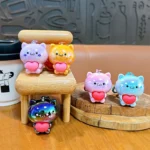 Cute Iridescent Cat Keychain With Red Heart & Bell Kawaii Bag Charm Accessory