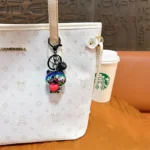 Cute Iridescent Cat Keychain With Red Heart & Bell Kawaii Bag Charm Accessory