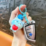 Cute Iridescent Cat Keychain With Red Heart & Bell Kawaii Bag Charm Accessory