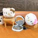 Plush Hello Kitty Mirror Bag Charm Keychain Cute Kawaii Plush Pendant With Hidden Double Sided Makeup Mirror