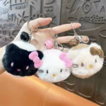 Plush Hello Kitty Mirror Bag Charm Keychain Cute Kawaii Plush Pendant With Hidden Double Sided Makeup Mirror