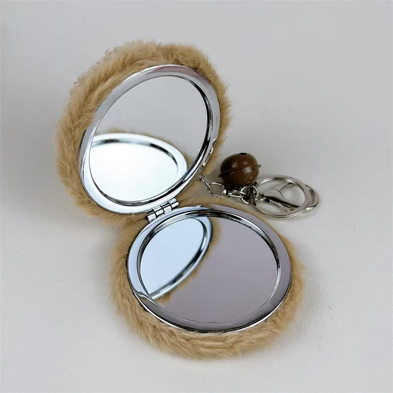 Plush Bear Mirror Bag Charm Keychain Cute Kawaii Teddy Bear Plush Pendant With Hidden Double Sided Makeup Mirror