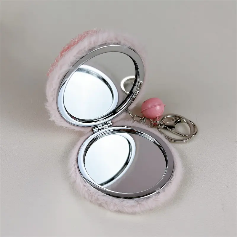 Plush Bear Mirror Bag Charm Keychain Cute Kawaii Teddy Bear Plush Pendant With Hidden Double Sided Makeup Mirror