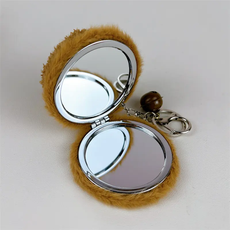 Plush Bear Mirror Bag Charm Keychain Cute Kawaii Teddy Bear Plush Pendant With Hidden Double Sided Makeup Mirror