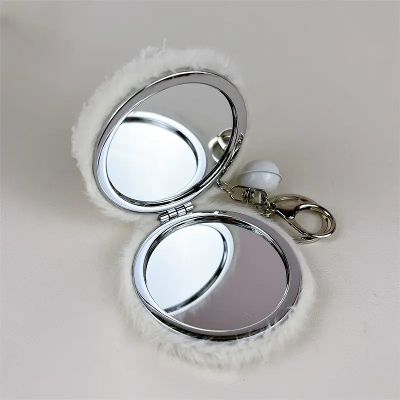Plush Bear Mirror Bag Charm Keychain Cute Kawaii Teddy Bear Plush Pendant With Hidden Double Sided Makeup Mirror