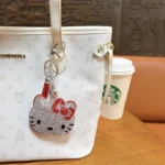Bling Rhinestone Hello Kitty Bag Charm Keychain Cute Crystal Kitty Pendant With Tassel