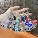 Bling Rhinestone Hello Kitty Bag Charm Keychain Cute Crystal Kitty Pendant With Tassel