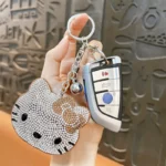 Bling Rhinestone Hello Kitty Bag Charm Keychain Cute Crystal Kitty Pendant With Tassel