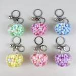 kawaii green apple oil filled keychain colorful foam beads bag charm wholesale