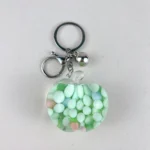 kawaii green apple oil filled keychain colorful foam beads bag charm wholesale