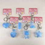 Cute blue glitter liquid filled bear quicksand keychain kawaii bag accessory pendant