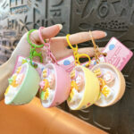 Pink bowl mini bread whack-a-mole push pop fidget toy keychain
