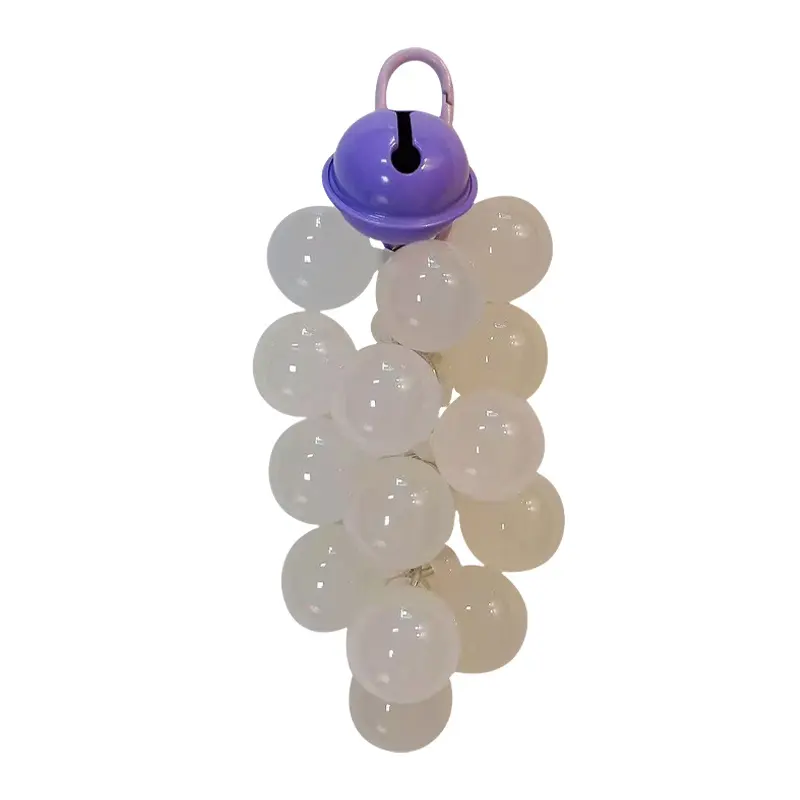 Purple Light Sensitive Color Changing Grape Beaded Keychain with Bell, Cute Bag Charm