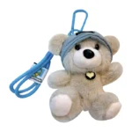 teddy bear hat plush keychain, soft stuffed animal bear backpack charm with lanyard