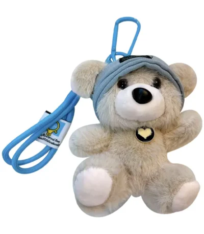 teddy bear hat plush keychain, soft stuffed animal bear backpack charm with lanyard