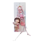 bear-hugging doll matching couple keychain, cute resin doll bag charm with braided lanyard