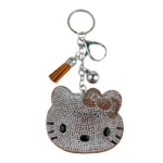 Bling Rhinestone Hello Kitty Bag Charm Keychain Cute Crystal Kitty Pendant With Tassel
