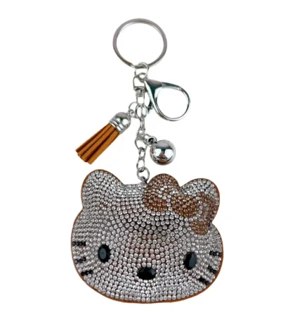 Bling Rhinestone Hello Kitty Bag Charm Keychain Cute Crystal Kitty Pendant With Tassel