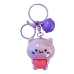 Cute Iridescent Cat Keychain With Red Heart & Bell - Kawaii Bag Charm Accessory For Women & Girls