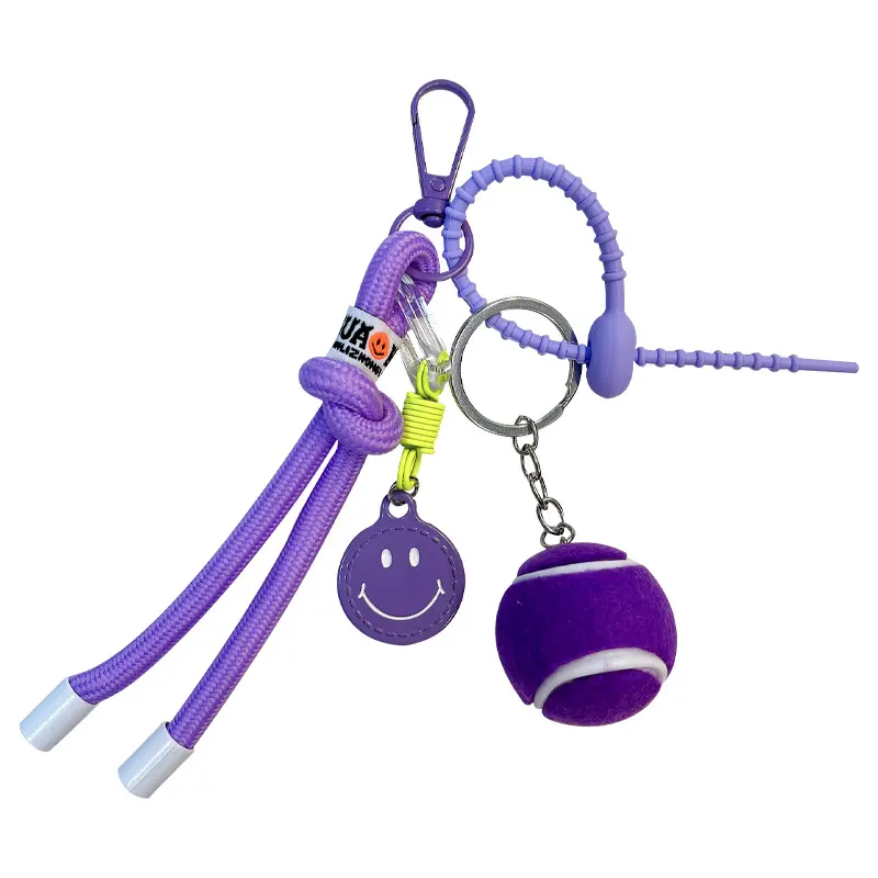 Creative Colorful Smiley Face Tennis Car Keychain Sports Bag Pendant