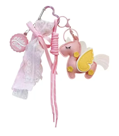 Macaron Double-Sided Unicorn Bag Charm Keychain Cute Girly Lace Bow Bag Pendant