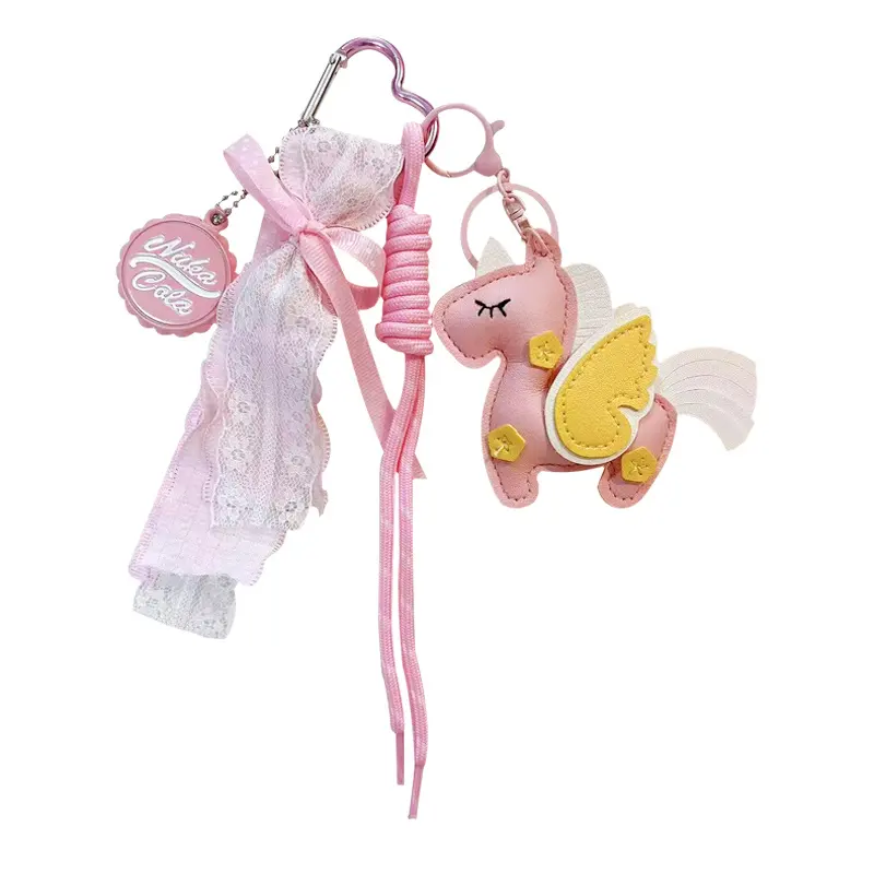 Macaron Double-Sided Unicorn Bag Charm Keychain Cute Girly Lace Bow Bag Pendant