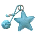 Pebbled Leather Star Bag Charm Keychain Minimalist Star Pendant With Braided Lanyard