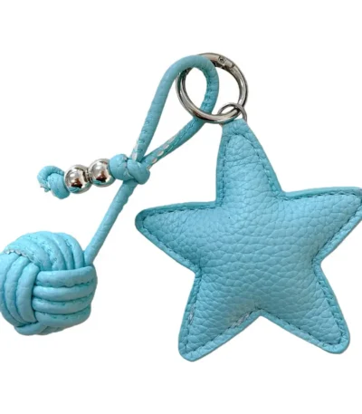 Pebbled Leather Star Bag Charm Keychain Minimalist Star Pendant With Braided Lanyard