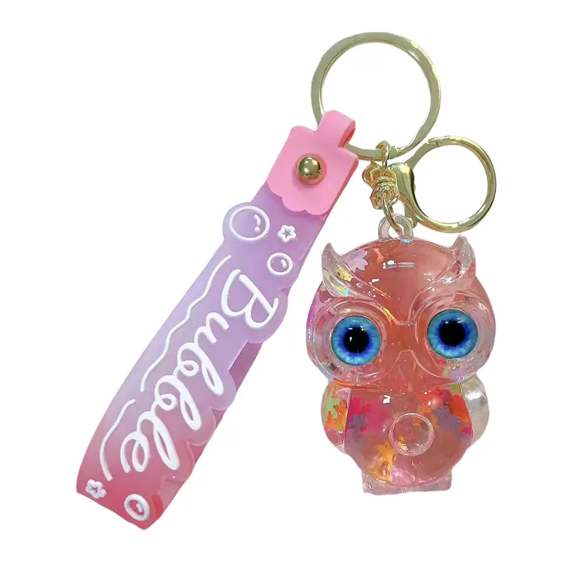 白 Cute Owl Keychain: Oil-Filled Snowflake Design + Adjustable Bubble Strap (Mini Gift) - 图片 1