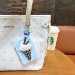 Plush Ice Cream Cone Mirror Keychain Kawaii Portable Makeup Mirror Phone Charm Cute Fluffy Bag Pendant