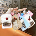 Plush Ice Cream Cone Mirror Keychain Kawaii Portable Makeup Mirror Phone Charm Cute Fluffy Bag Pendant