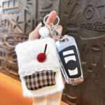 Plush Ice Cream Cone Mirror Keychain Kawaii Portable Makeup Mirror Phone Charm Cute Fluffy Bag Pendant