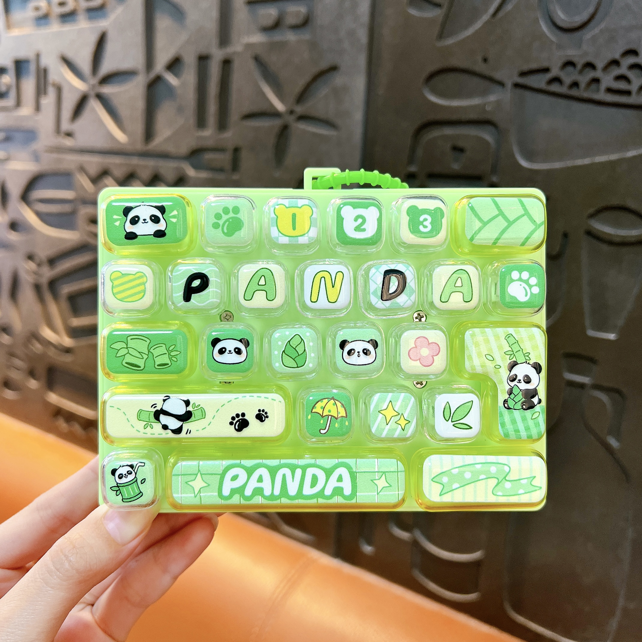panda fidget keyboard keychain cute mini press stress relief toy bag charm