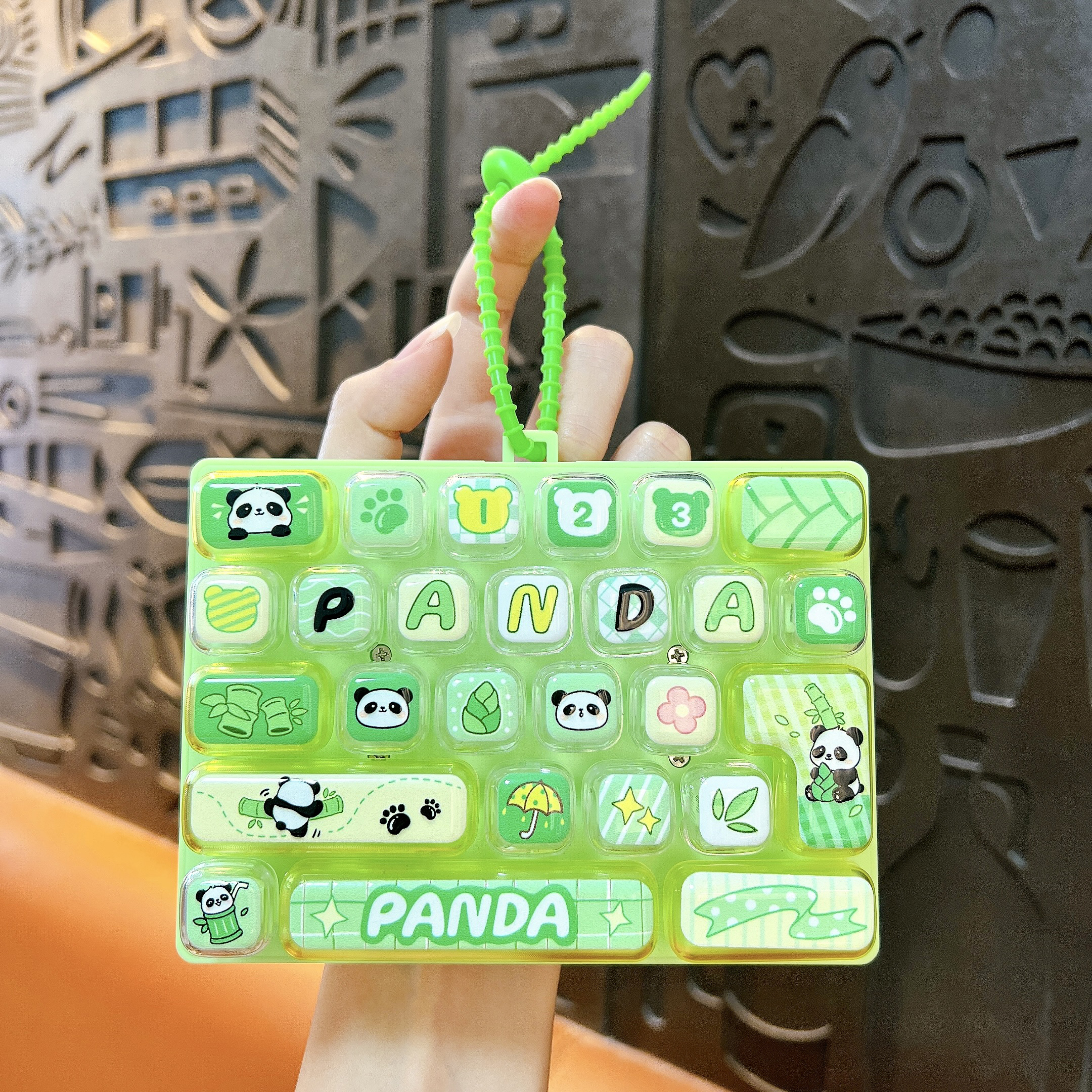 panda fidget keyboard keychain cute mini press stress relief toy bag charm
