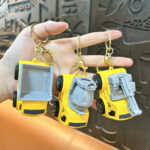 Mini Yellow Engineering Truck Keychain Cute Dump Excavator Vehicle Bag Charm for Kids