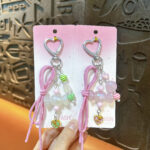 Candy Heart Buckle Bag Charm Keychain Acrylic Pink Rope Pendant for Girls
