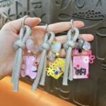 Thick Rope Heart Bear Bag Charm Keychain Cute Aesthetic Acrylic Bear Flower Phone Charm"