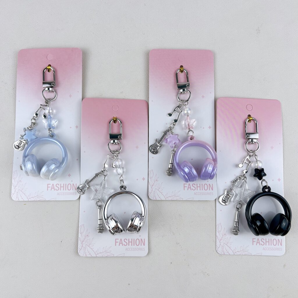 mini headphone keychain kawaii acrylic headset pendant with guitar microphone star beads bag charm phone lanyard