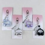 mini headphone keychain kawaii acrylic headset pendant with guitar microphone star beads bag charm phone lanyard