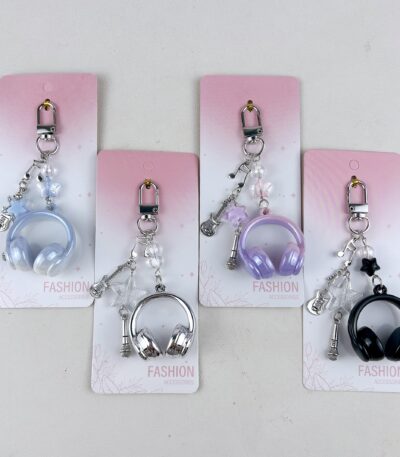mini headphone keychain kawaii acrylic headset pendant with guitar microphone star beads bag charm phone lanyard