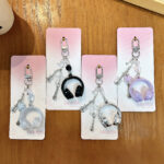 mini headphone keychain kawaii acrylic headset pendant with guitar microphone star beads bag charm phone lanyard