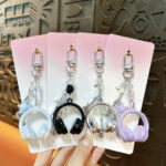 mini headphone keychain kawaii acrylic headset pendant with guitar microphone star beads bag charm phone lanyard