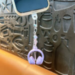 mini headphone keychain kawaii acrylic headset pendant with guitar microphone star beads bag charm phone lanyard