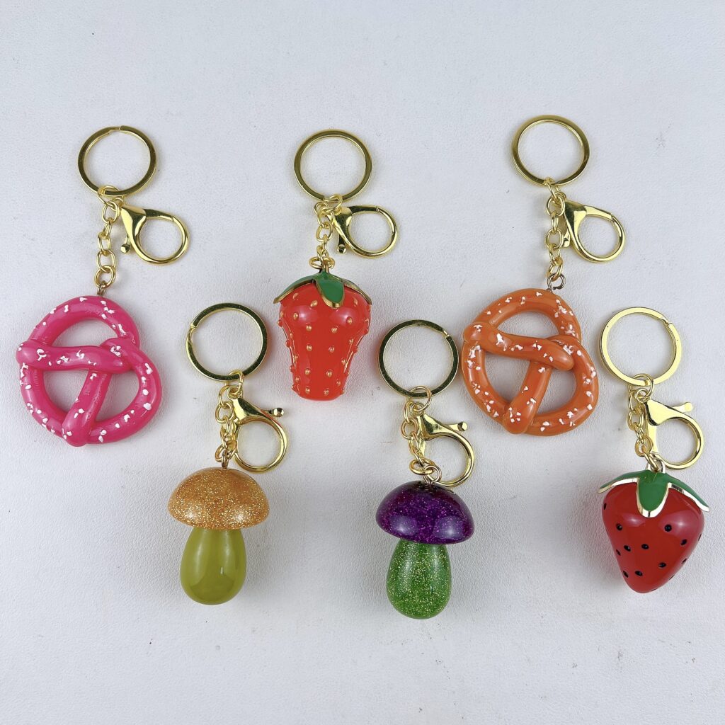 strawberry rotating fidget keychain cute fruit spinner stress relief bag charm pineapple pendant