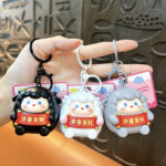 Cute glowing sheep keychain, cartoon lucky sheep bag pendant with congratulations on wealth scroll