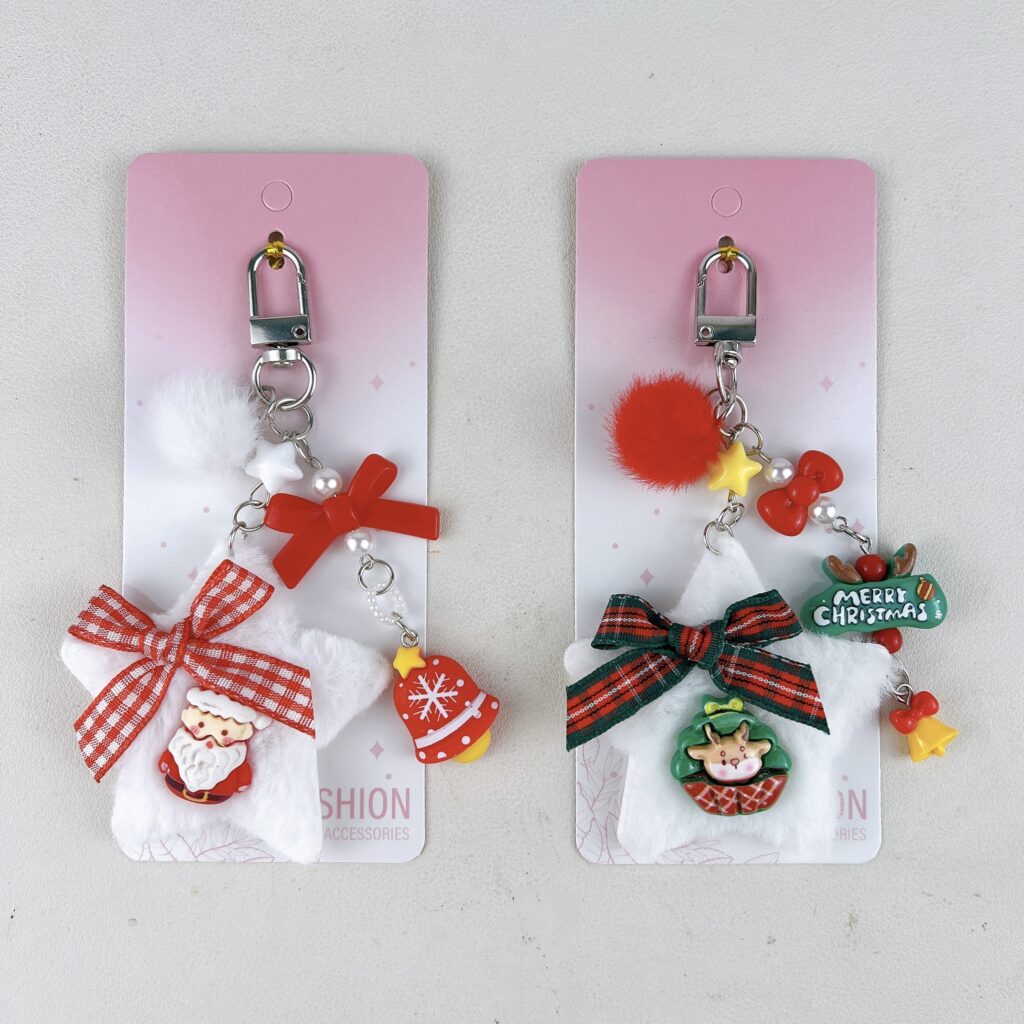 artifact keychain plush five-point star christmas keychain cute fluffy bow bag charm kawaii holiday pendant