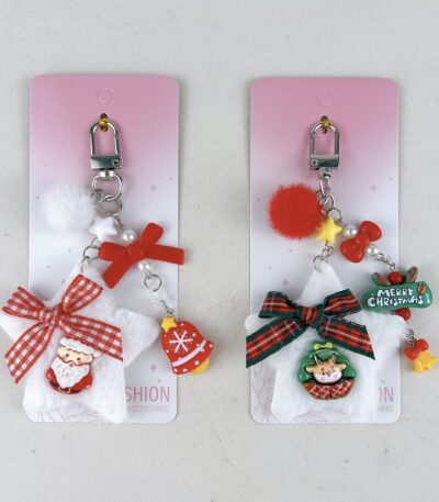 artifact keychain plush five-point star christmas keychain cute fluffy bow bag charm kawaii holiday pendant